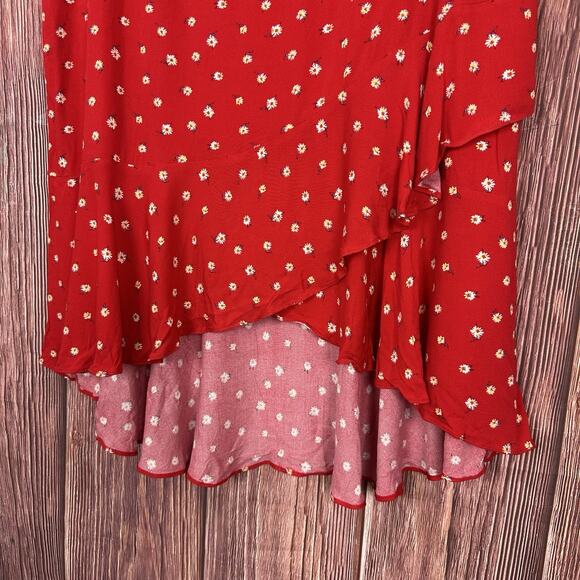 Skies are Blue Curvy Louisa Faux Wrap Midi Skirt Red Floral Sz 2X NWT Stitch Fix - Picture 3 of 6